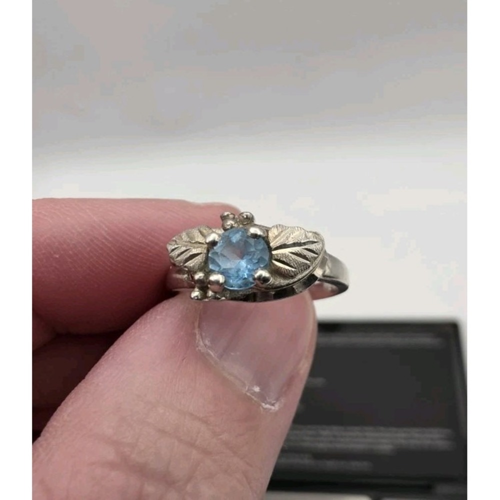 Sterling Silver Black Hills Gold Blue Topaz Ring Size 6